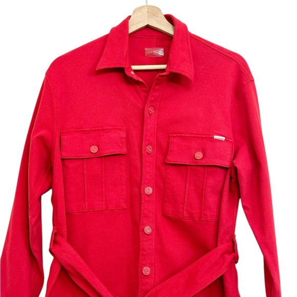 NWT MOTHER Cadet Denim Belted Mini Shirtdress in Haute Red Size M - Picture 7 of 15